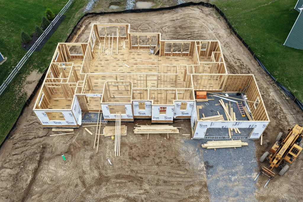 Drone image of residential construction in Rochester, New York